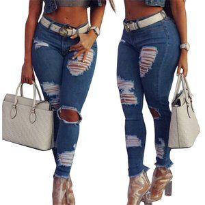 Ripped Distressed Washed Denim Pants Jeans
